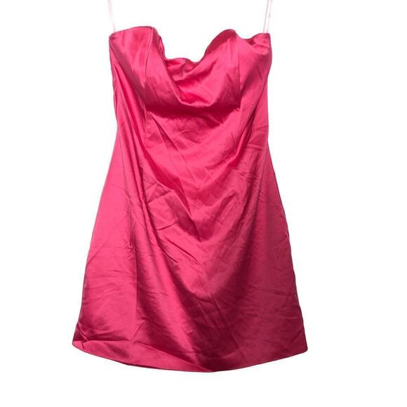 Elliat Emani Dress Sleeveless Strapless Sheath Mini Satin Fuchsia Pink Large - Picture 6 of 10